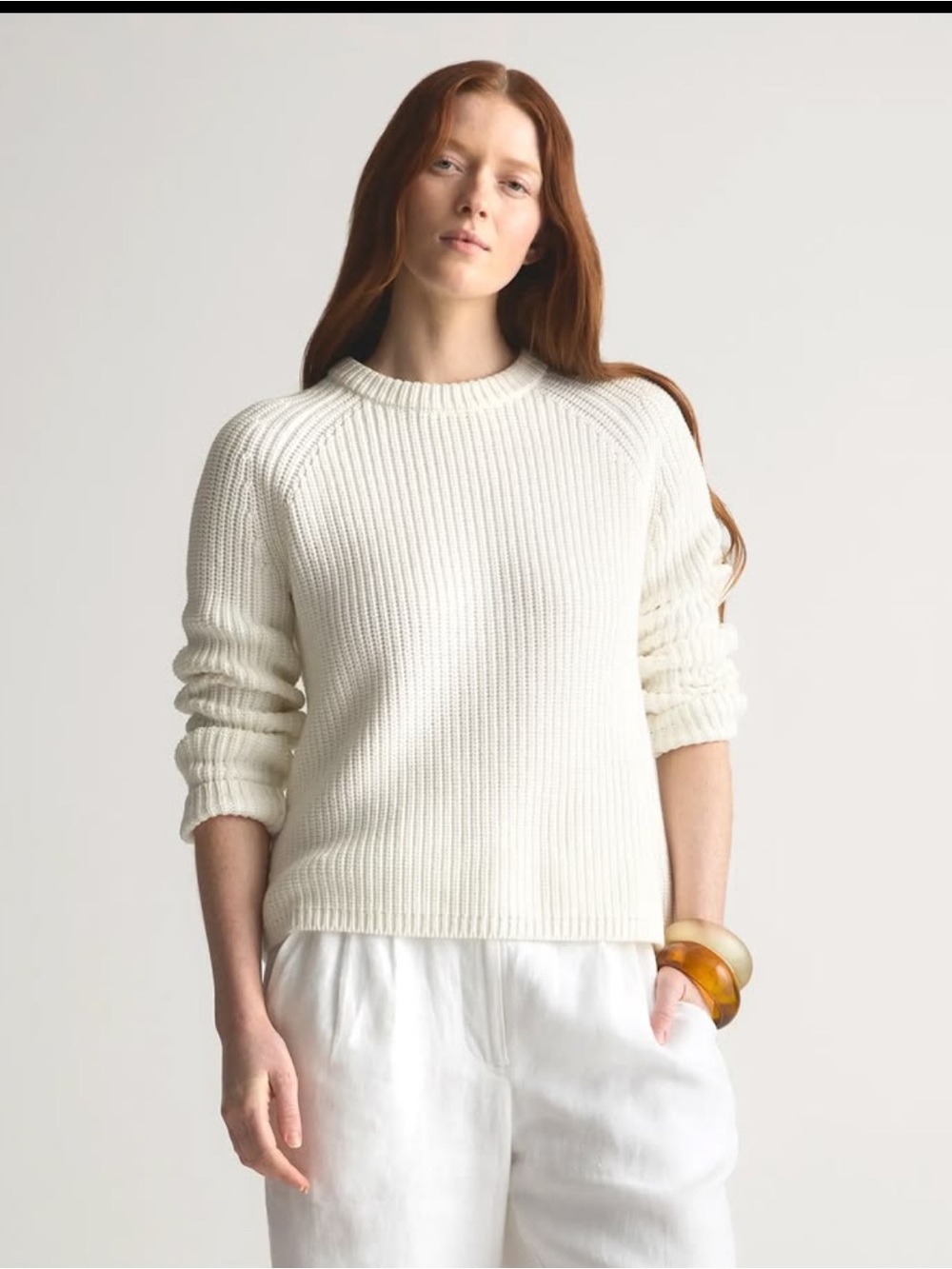 Quince 100% Organic Cotton Fisherman Crew Sweater Ivory L
